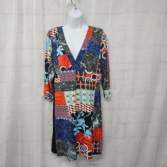 Papillon Black Blue Mini Dress Patchwork Retro Y2K Artsy Club XL - Picture 11 of 11